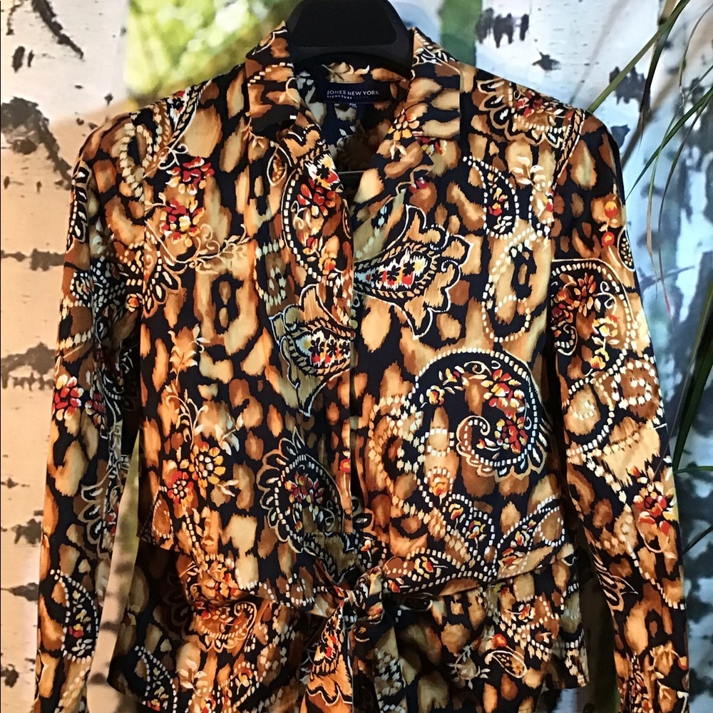 Jones New York Brown Paisley Faux Wrap PM